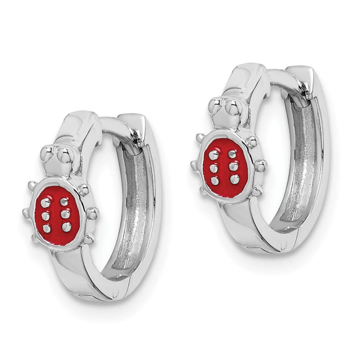 Sterling Silver Polished Red Enameled Ladybug Round Hoop Earrings