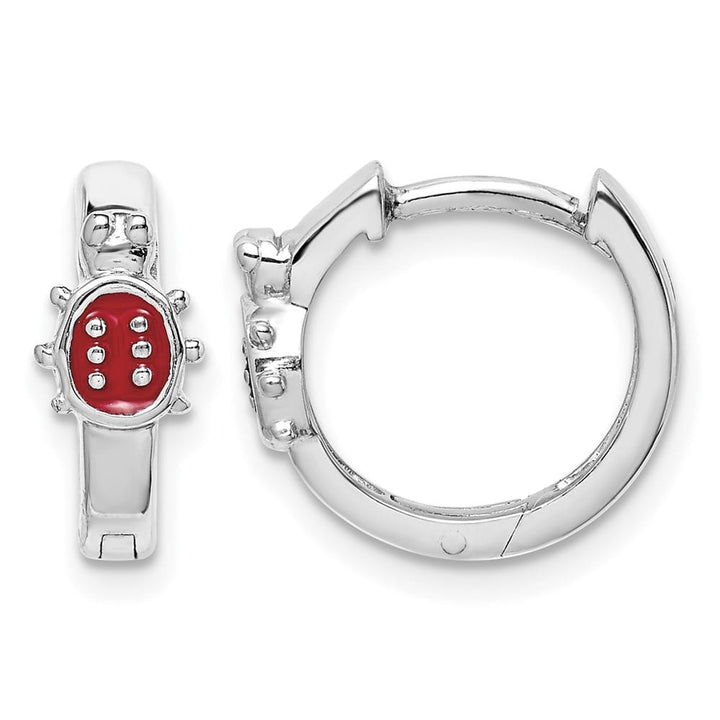 Sterling Silver Polished Red Enameled Ladybug Round Hoop Earrings