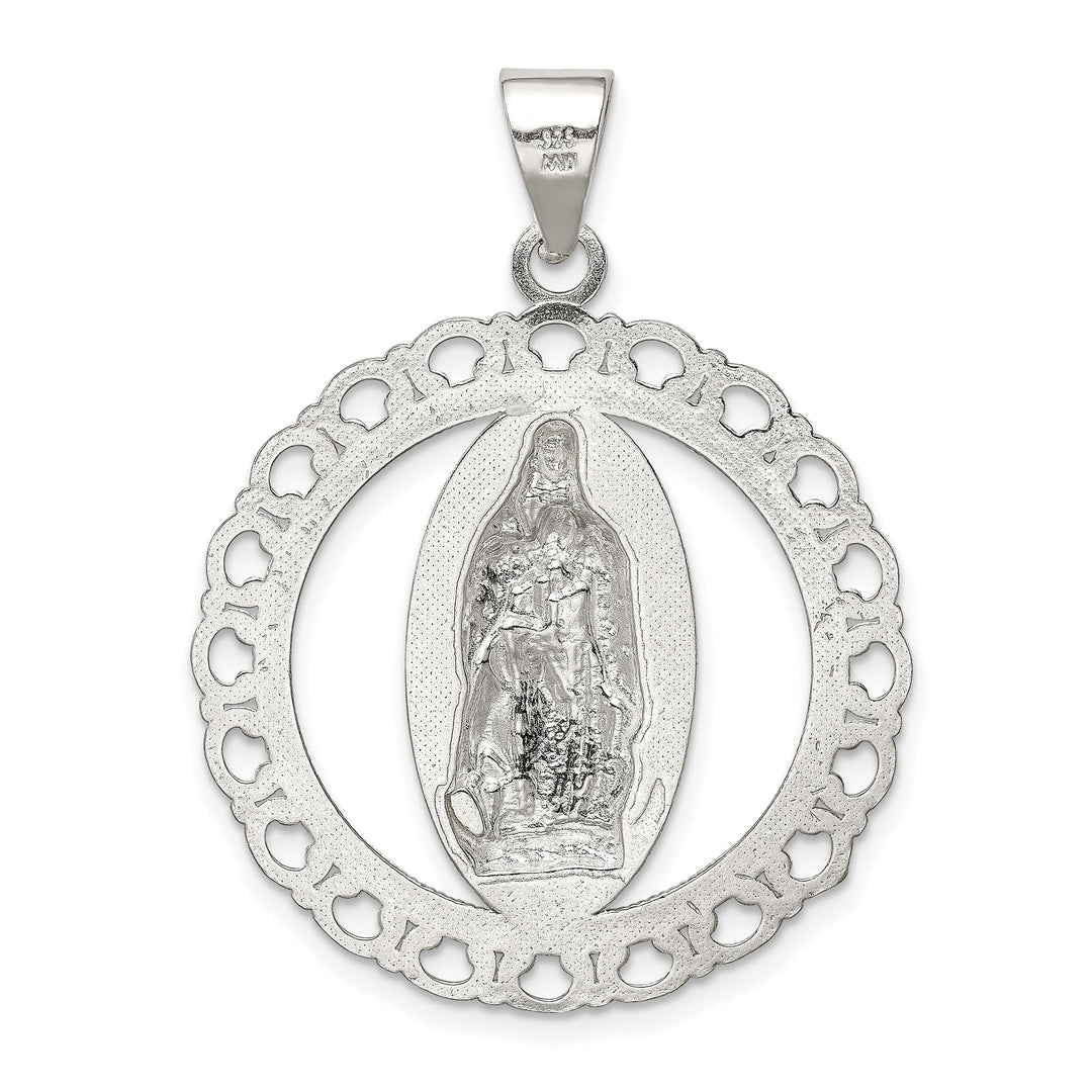 Sterling Silver Polished Religious Ruffled Circle Pendant