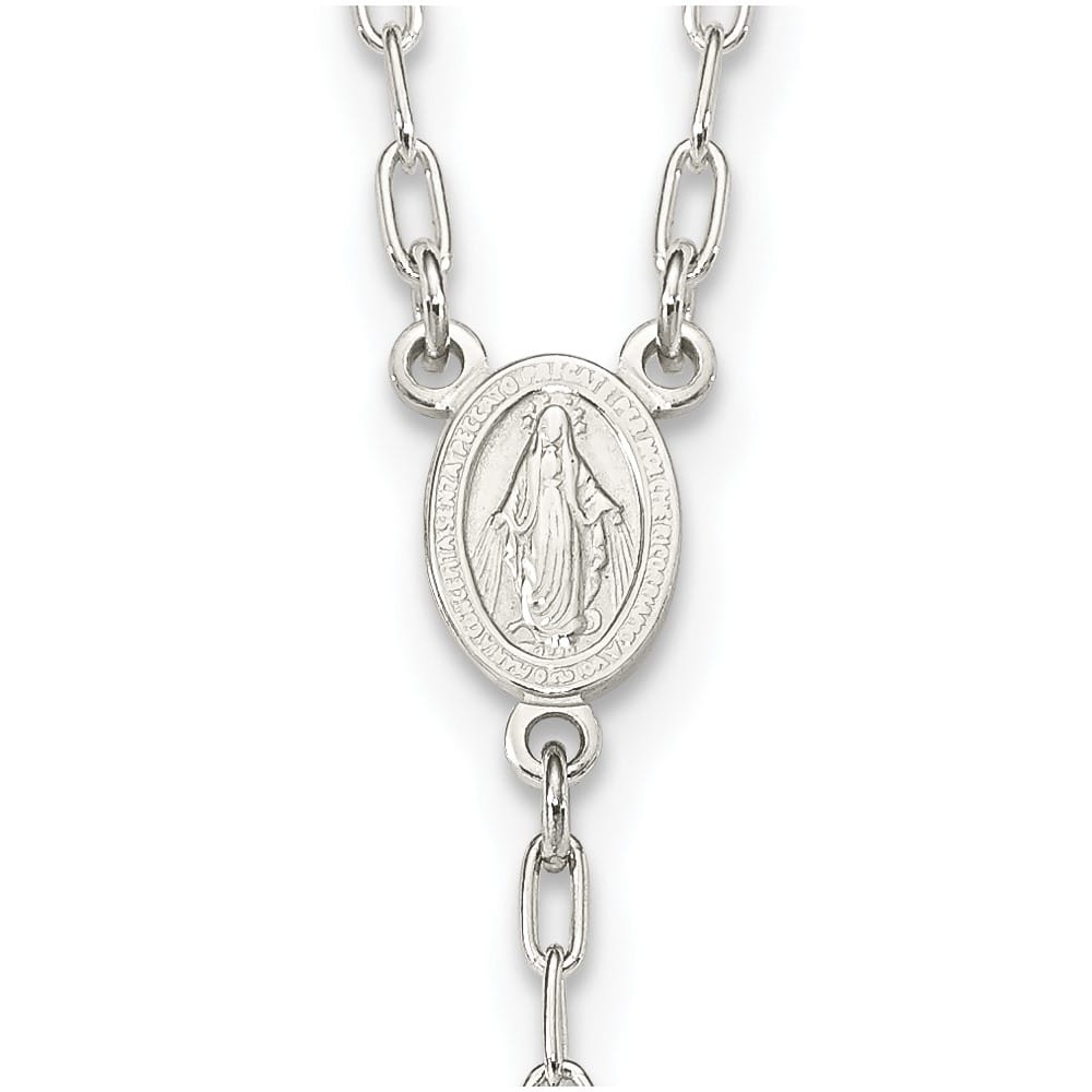 Sterling Silver Polished Rosary 26 Inch Necklace