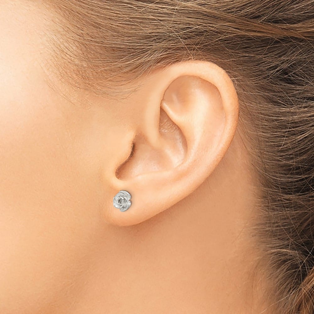 Sterling Silver Polished Rose Post Earrings, view 3 of 4