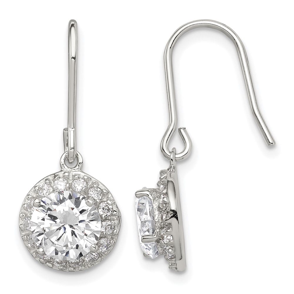 Sterling Silver Polished Round CZ Halo Dangle Earrings, view 1 of 4