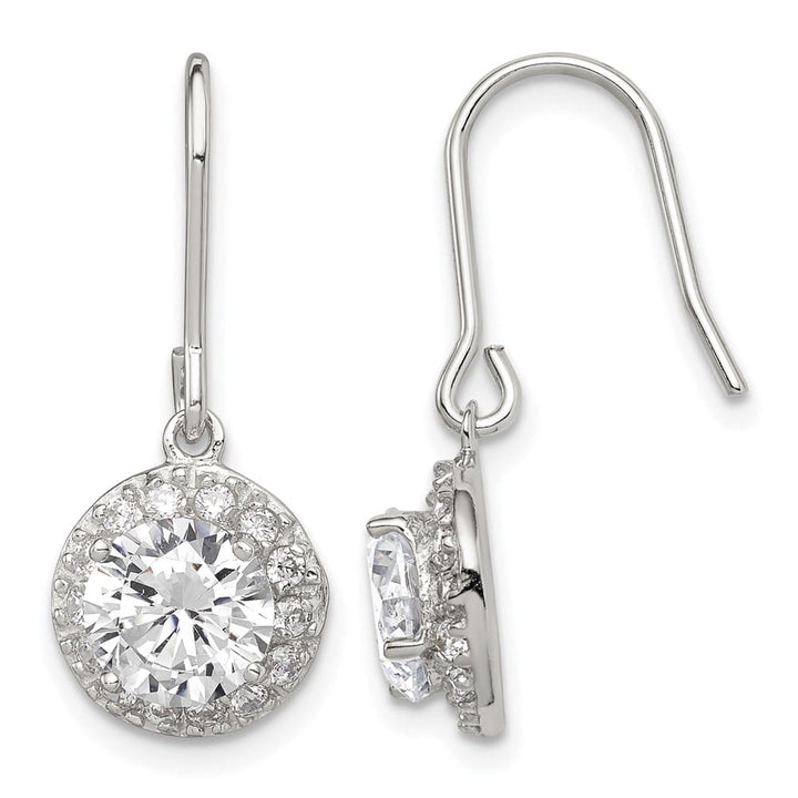 Sterling Silver Polished Round CZ Halo Dangle Earrings, view 1 of 4