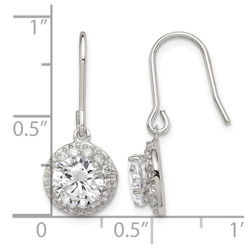 Sterling Silver Polished Round CZ Halo Dangle Earrings, view 4 of 4
