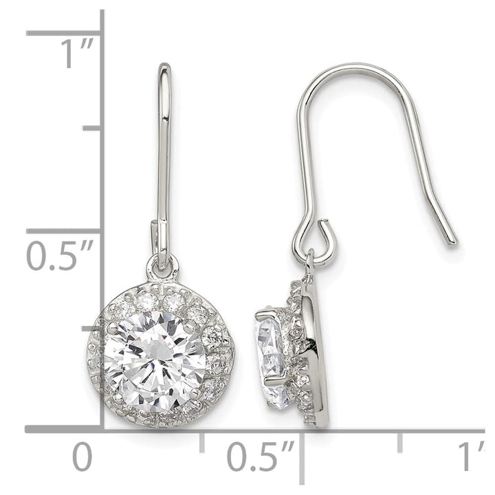 Sterling Silver Polished Round CZ Halo Dangle Earrings, view 4 of 4