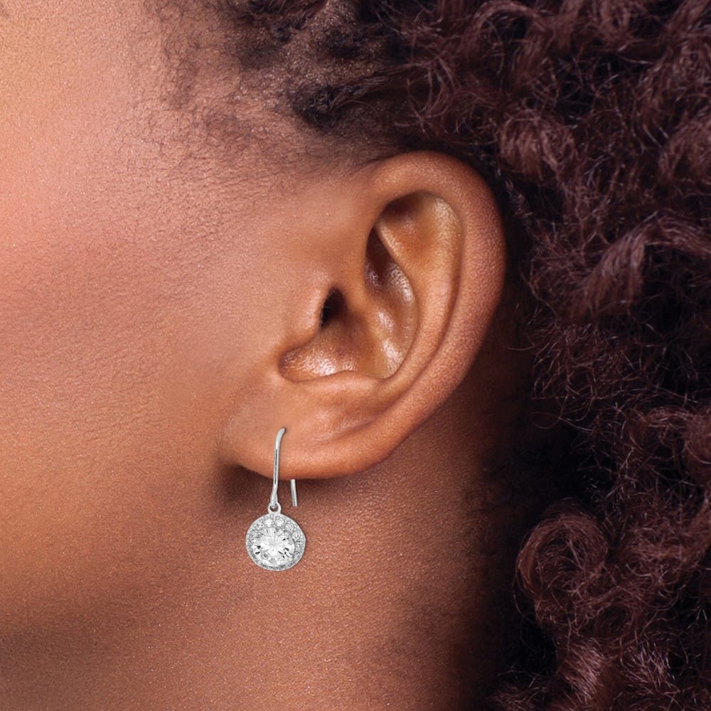 Sterling Silver Polished Round CZ Halo Dangle Earrings, view 3 of 4