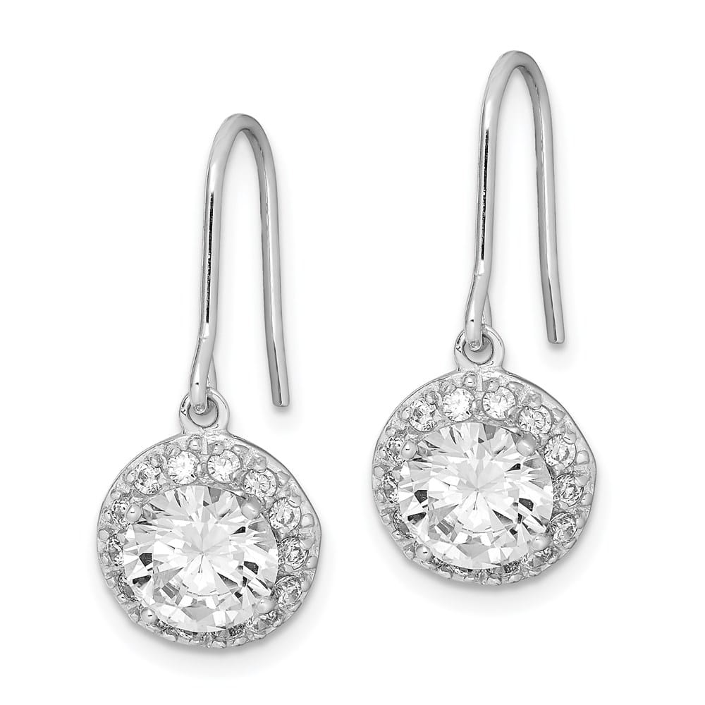 Sterling Silver Polished Round CZ Halo Dangle Earrings, view 2 of 4