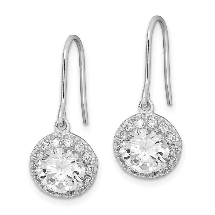 Sterling Silver Polished Round CZ Halo Dangle Earrings, view 2 of 4