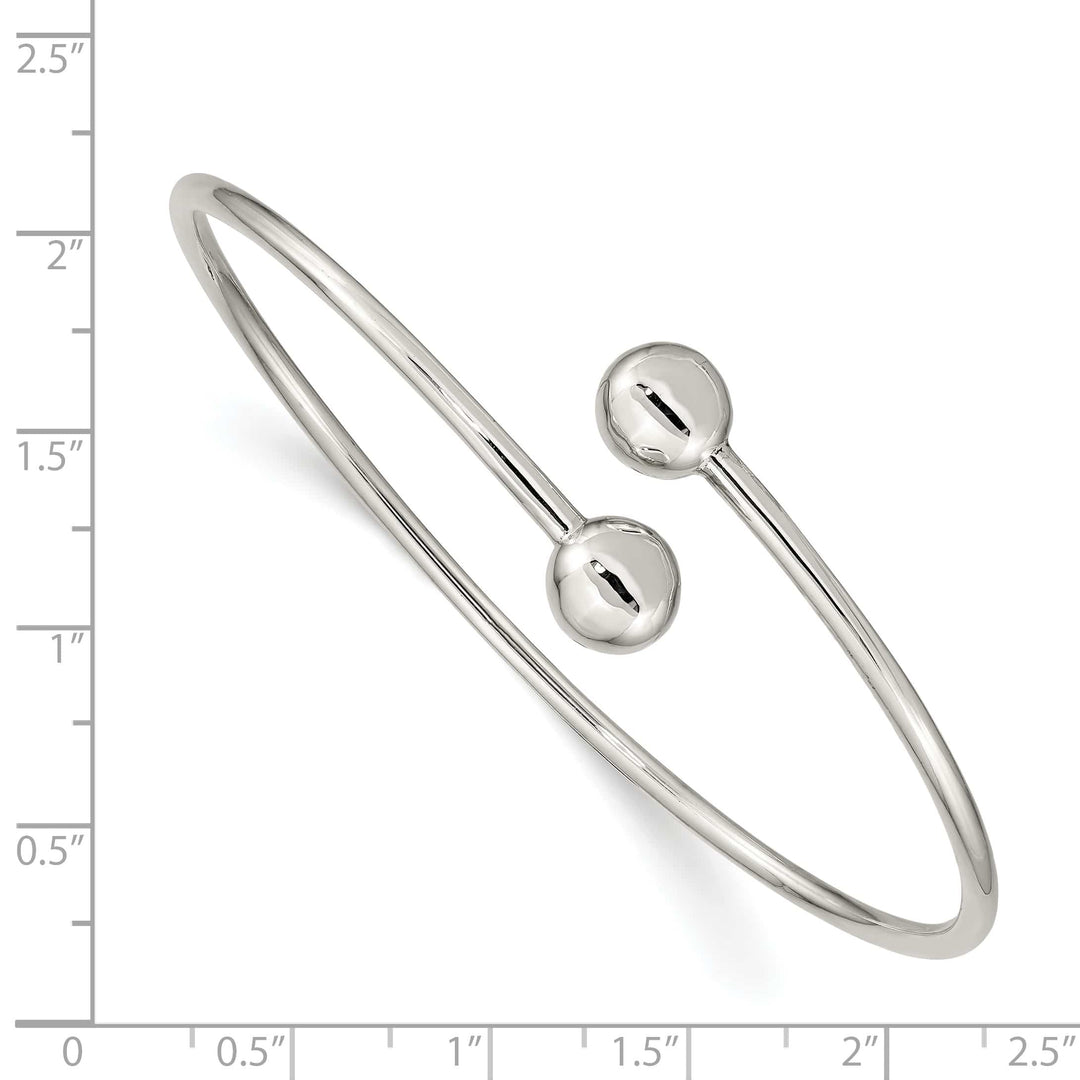 Sterling Silver Polished Round Ends Flexible Bangle