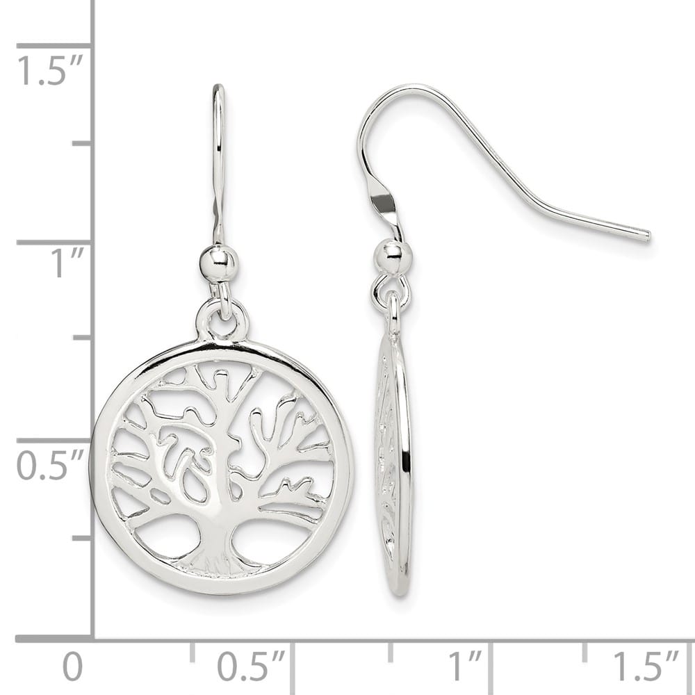 Sterling Silver Polished Round Tree Shepherd Hook Earrings, view 4 of 4