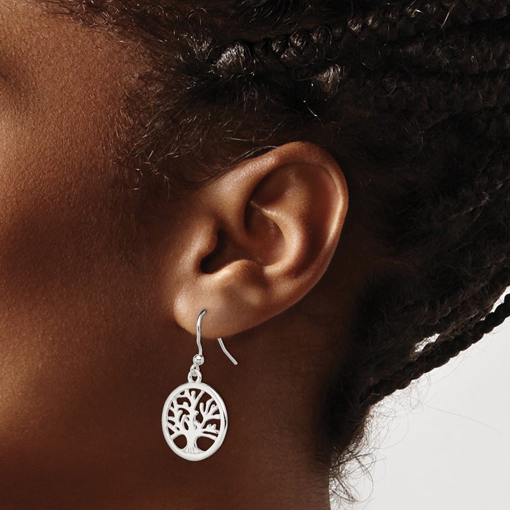 Sterling Silver Polished Round Tree Shepherd Hook Earrings, view 3 of 4