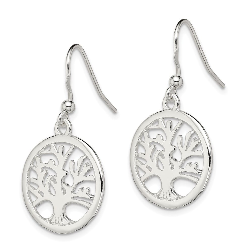 Sterling Silver Polished Round Tree Shepherd Hook Earrings, view 2 of 4