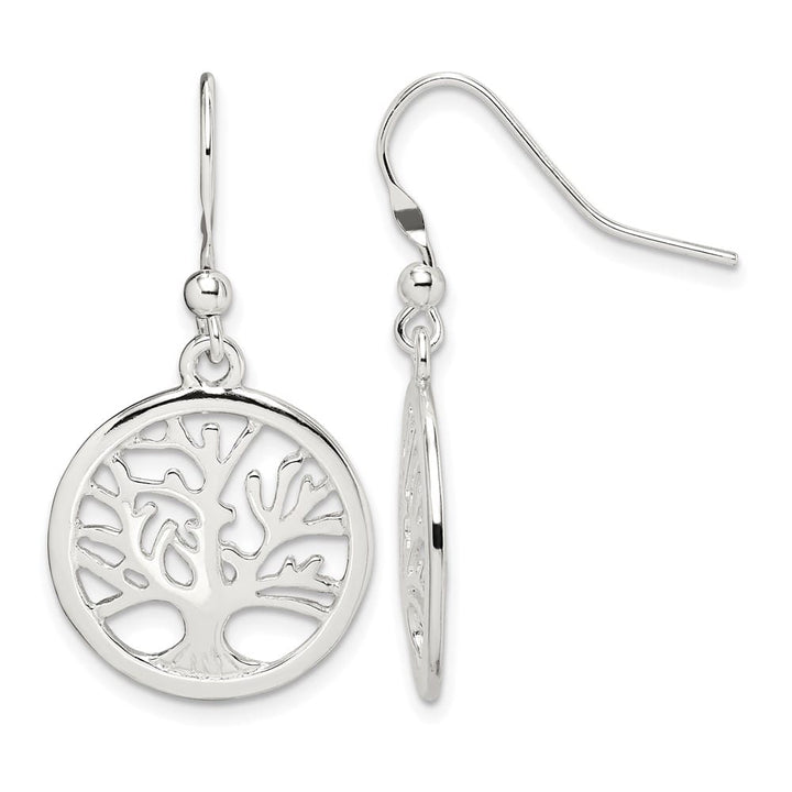 Sterling Silver Polished Round Tree Shepherd Hook Earrings, view 1 of 4
