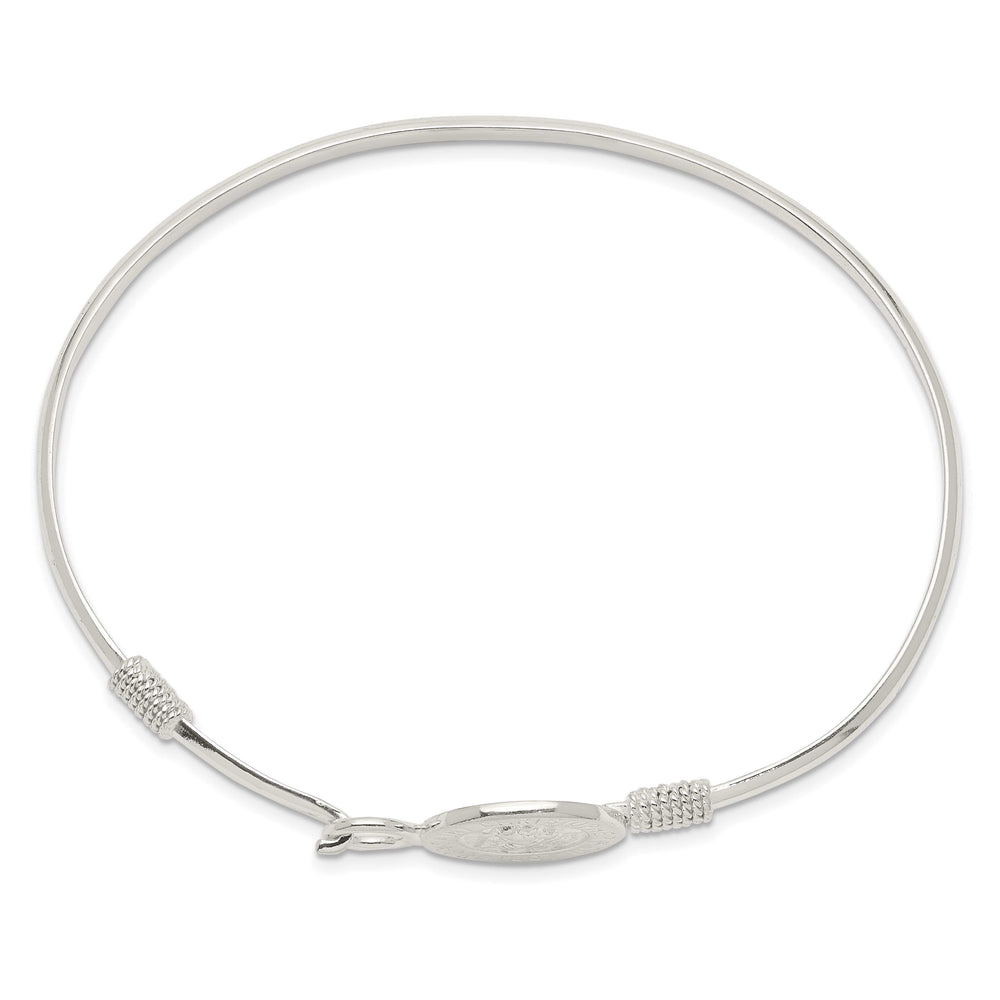 Sterling Silver Polished Saint Christopher Medal Hook Closure Bangle