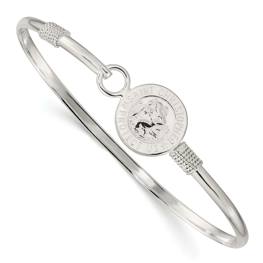 Sterling Silver Polished Saint Christopher Medal Hook Closure Bangle
