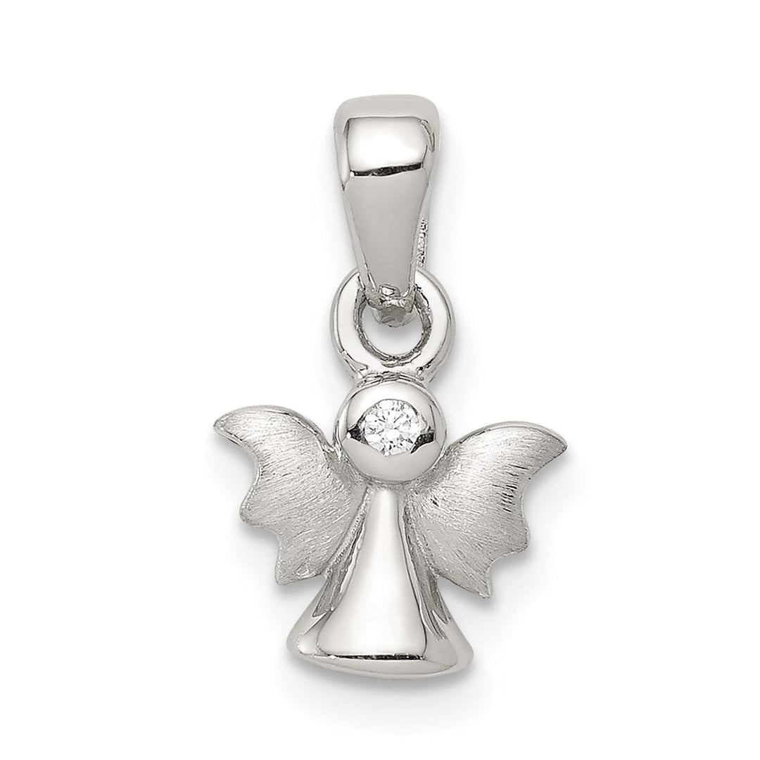 Sterling Silver Polished/Satin CZ Angel Pendant