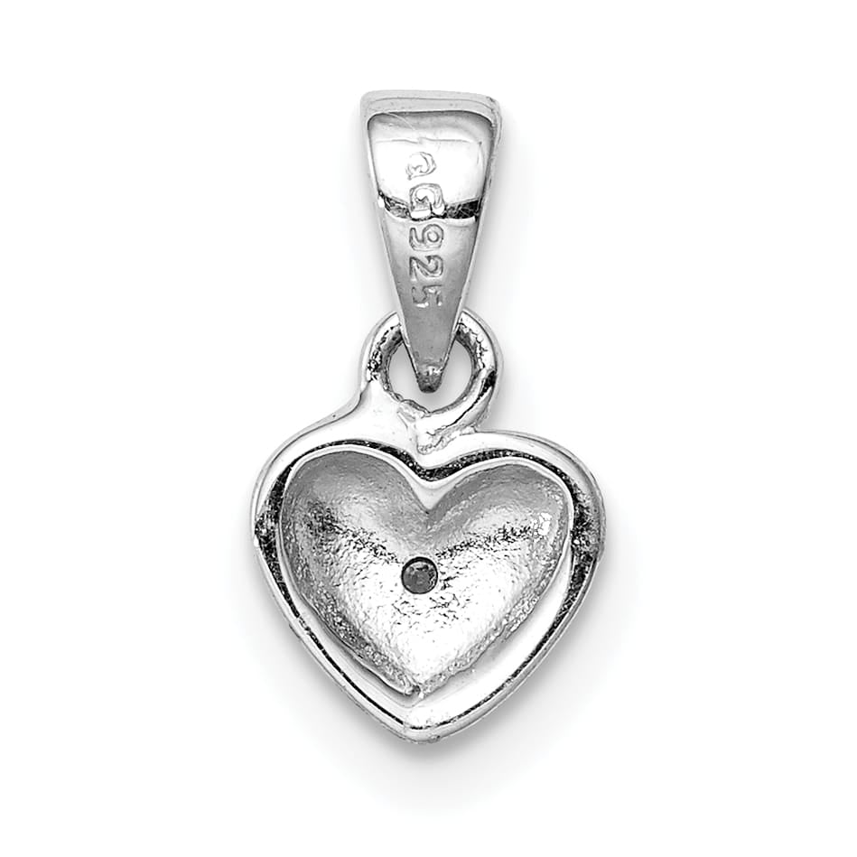 Sterling Silver Polished & Satin CZ Heart Pendant