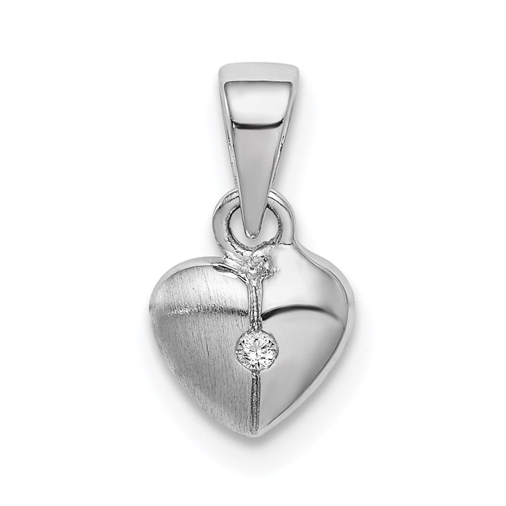 Sterling Silver Polished & Satin CZ Heart Pendant