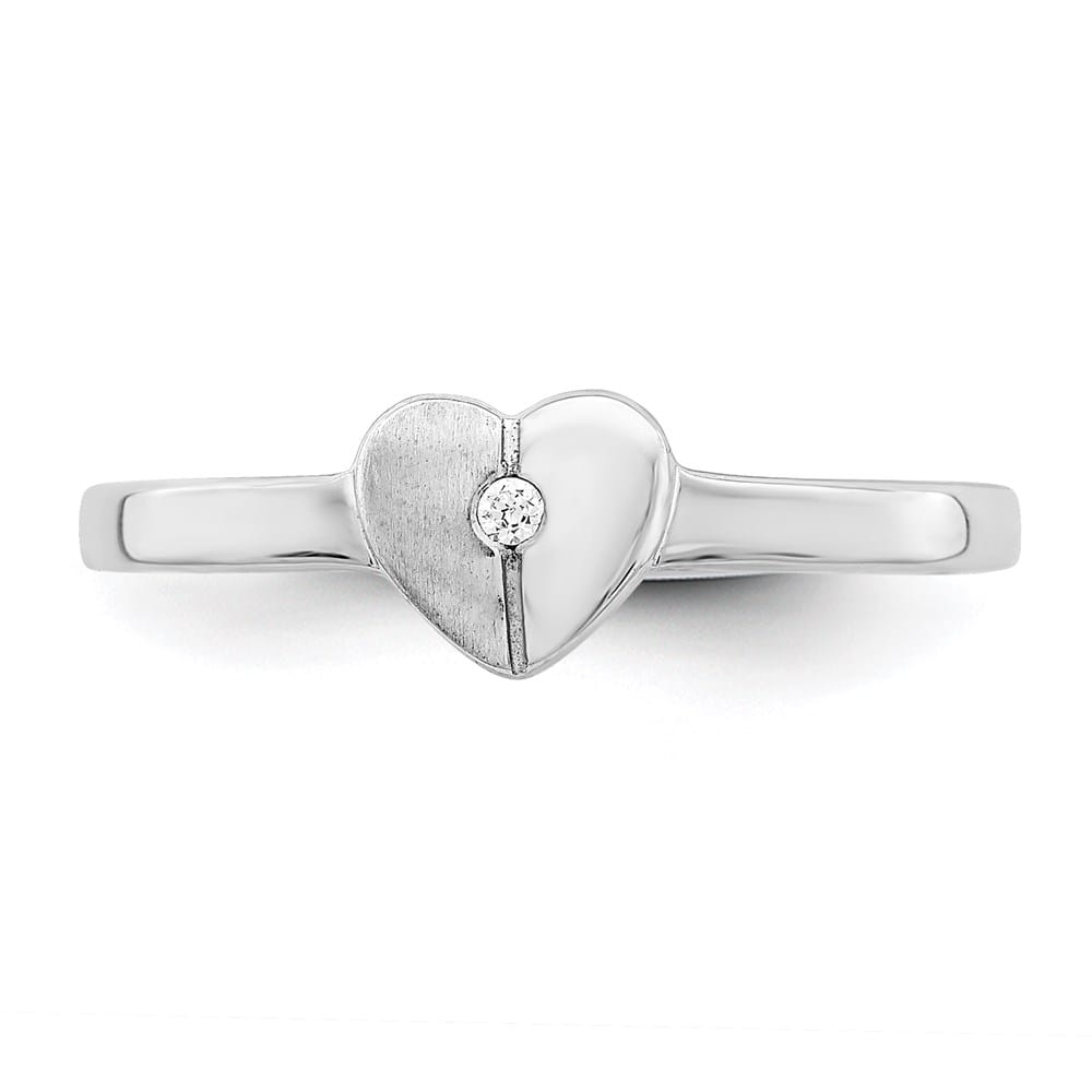 Sterling Silver Polished & Satin CZ Heart Ring