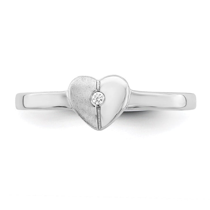Sterling Silver Polished & Satin CZ Heart Ring