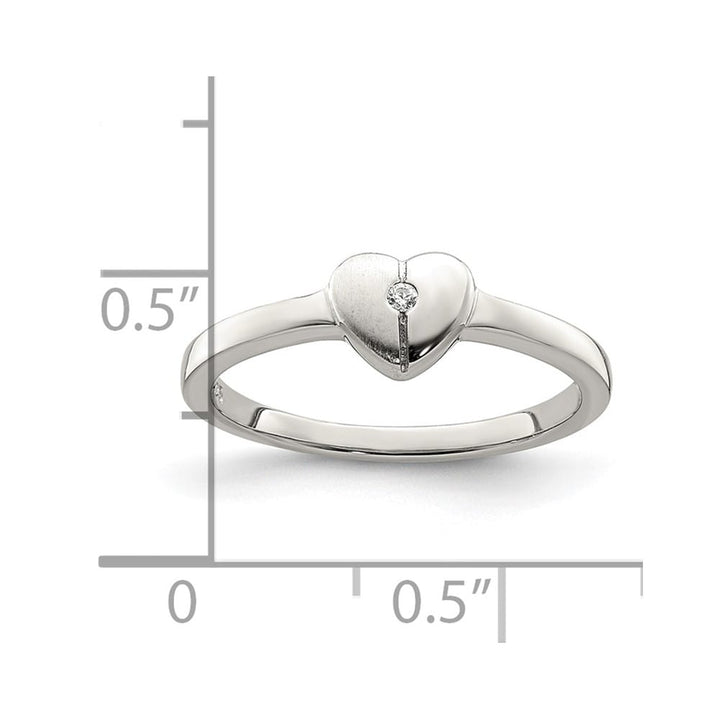 Sterling Silver Polished & Satin CZ Heart Ring