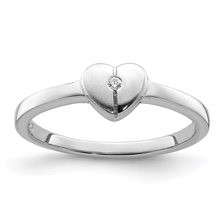Sterling Silver Polished & Satin CZ Heart Ring