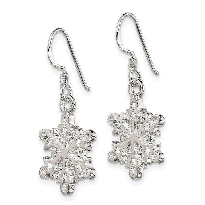 Sterling Silver Polished / Satin CZ Snowflake Dangle Earrings, view 2 of 4