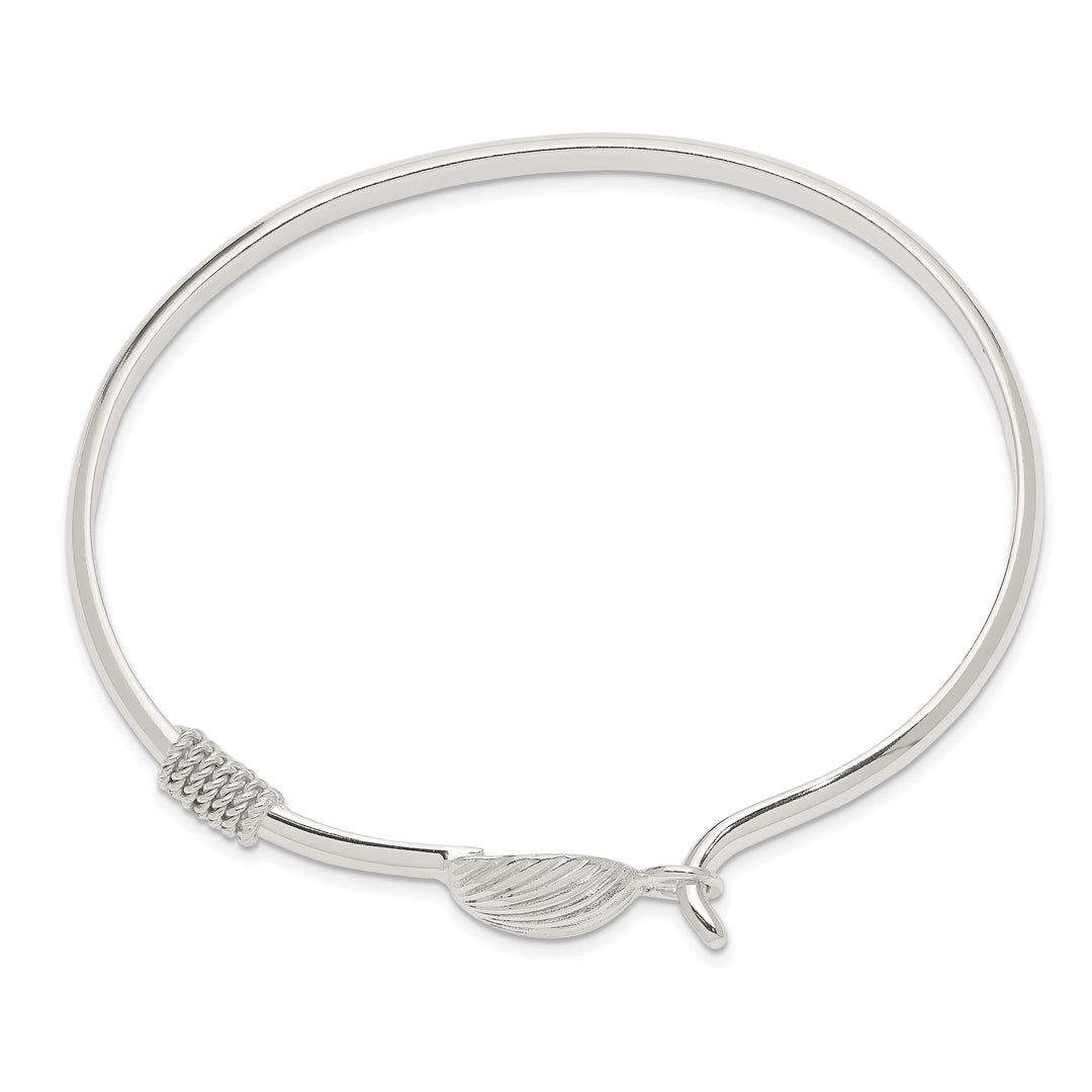 Sterling Silver Polished Shell Hook Closure Bangle