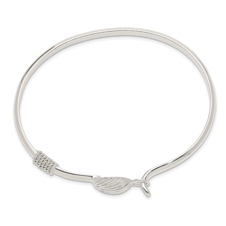 Sterling Silver Polished Shell Hook Closure Bangle