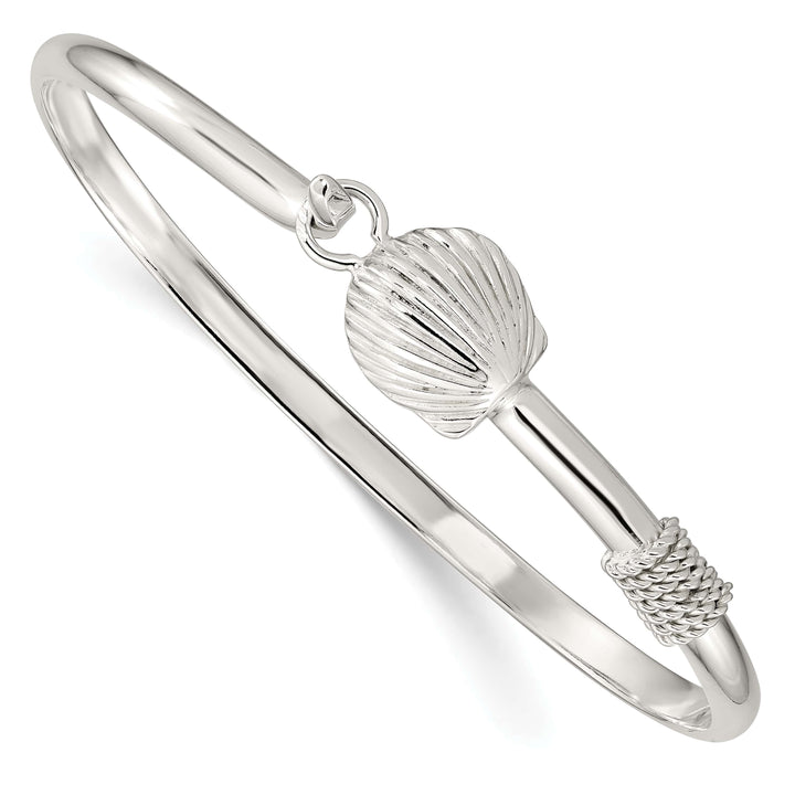 Sterling Silver Polished Shell Hook Closure Bangle