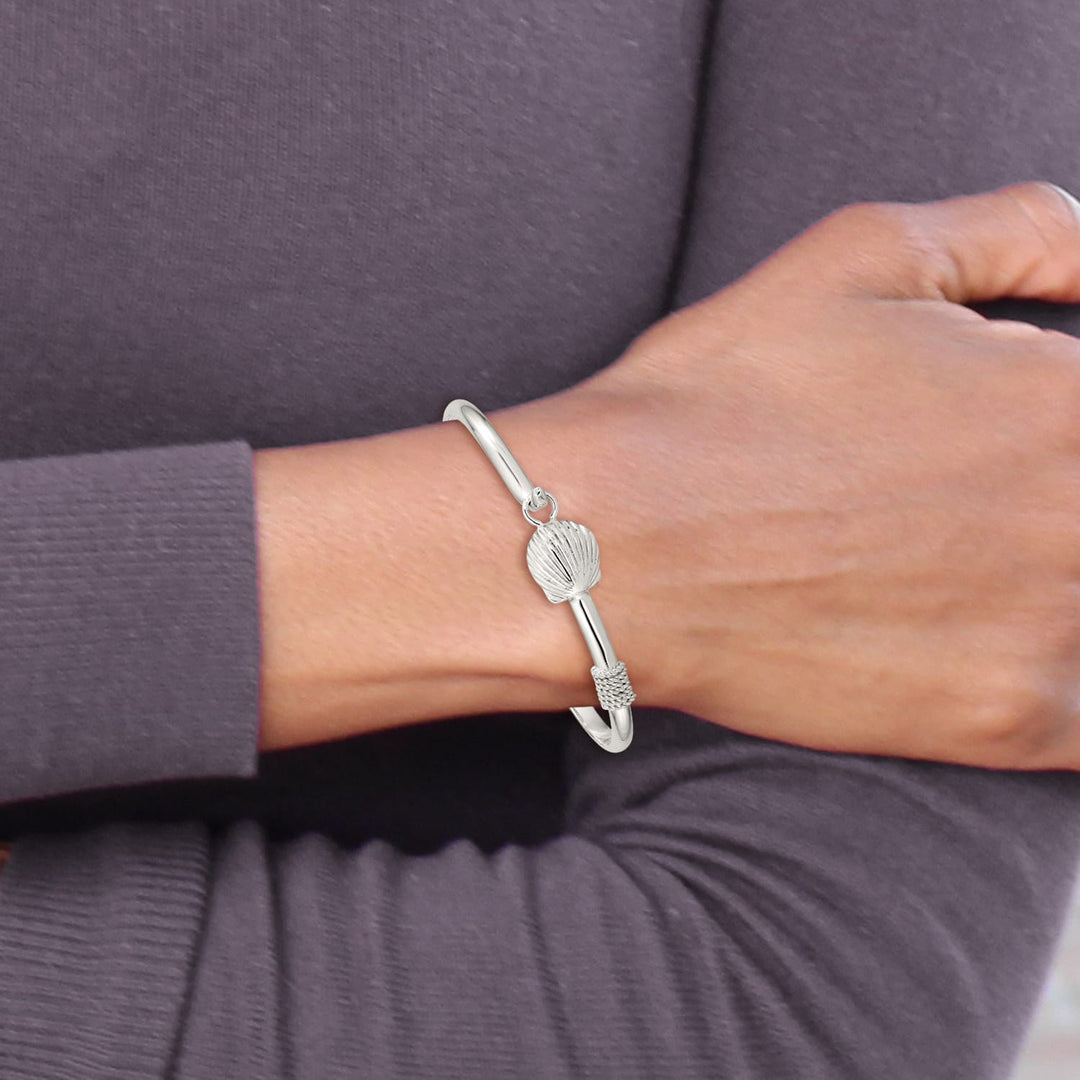 Sterling Silver Polished Shell Hook Closure Bangle