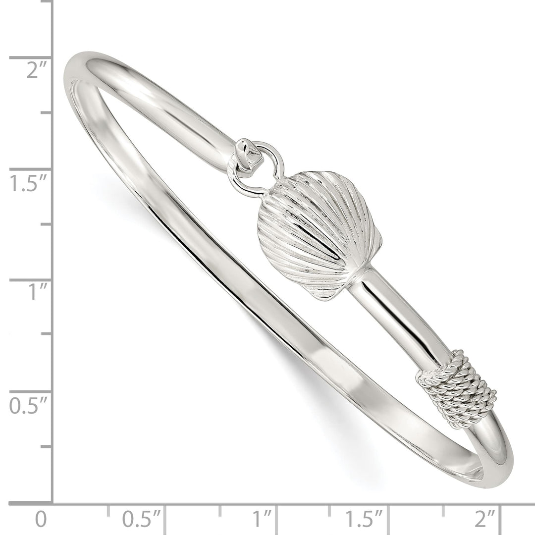 Sterling Silver Polished Shell Hook Closure Bangle