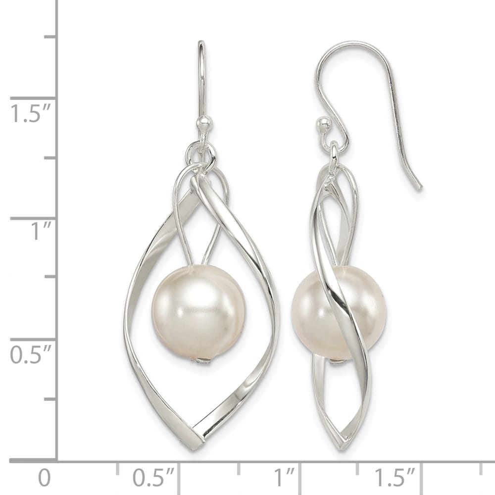Sterling Silver Polished Simulated Pearl Twisted Dangle Earrings, view 4 of 4