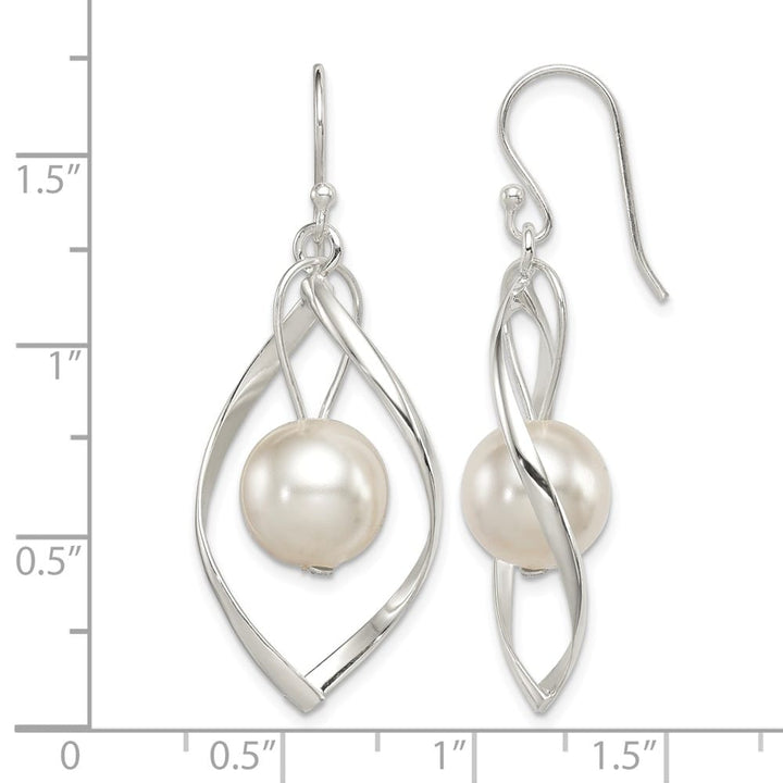 Sterling Silver Polished Simulated Pearl Twisted Dangle Earrings, view 4 of 4