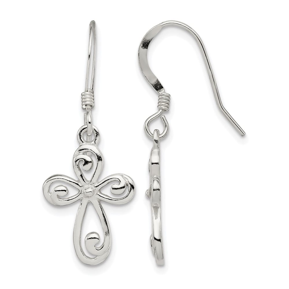 Sterling Silver Polished Swirl Cross Dangle Earrings, view 1 of 4