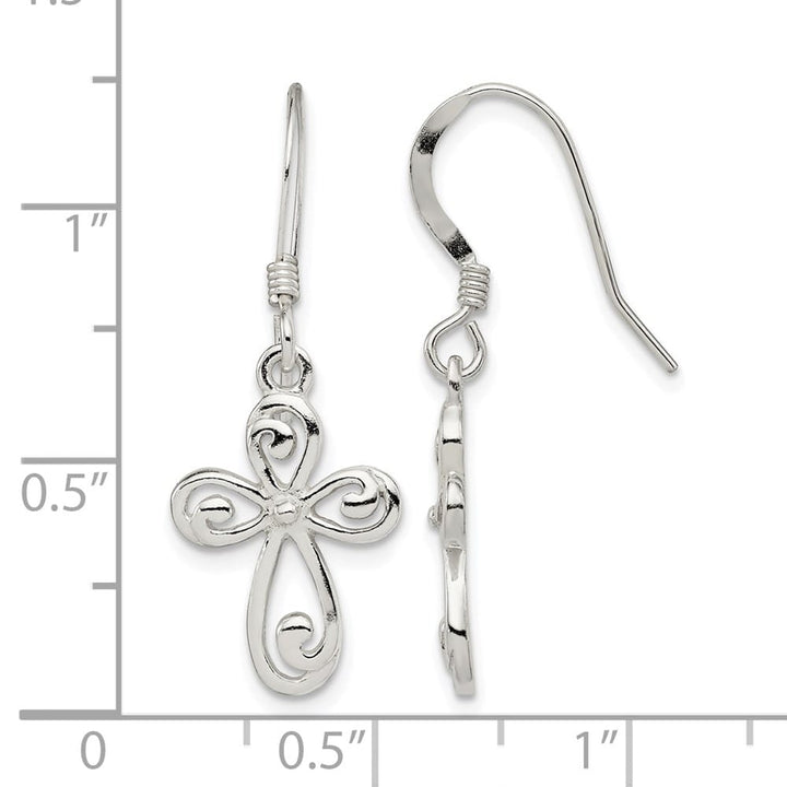 Sterling Silver Polished Swirl Cross Dangle Earrings, view 4 of 4
