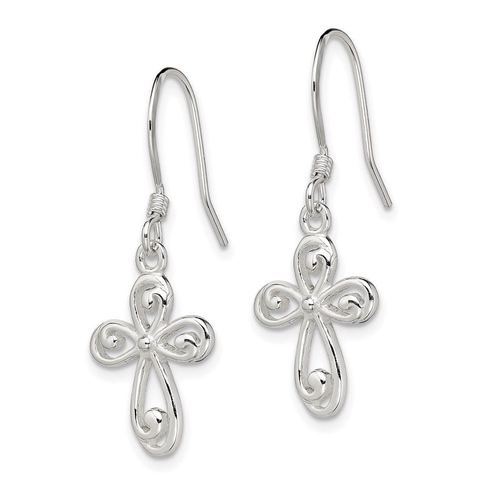 Sterling Silver Polished Swirl Cross Dangle Earrings, view 2 of 4