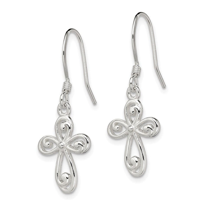 Sterling Silver Polished Swirl Cross Dangle Earrings, view 2 of 4
