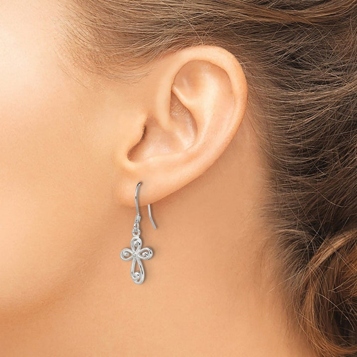 Sterling Silver Polished Swirl Cross Dangle Earrings, view 3 of 4