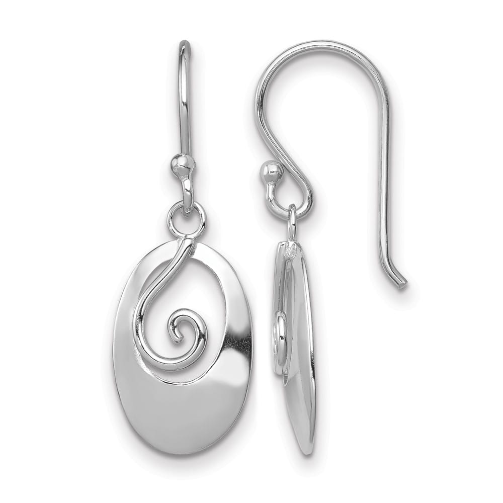 Sterling Silver Polished Swirl Oval Dangle Earrings, view 1 of 4