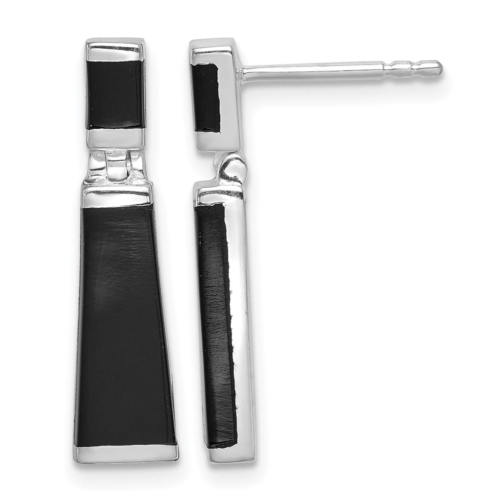 Sterling Silver Polished Tapered Onyx Post Drop Earrings, view 1 of 4
