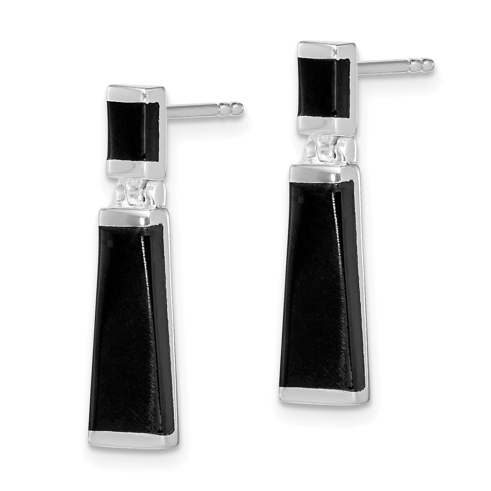 Sterling Silver Polished Tapered Onyx Post Drop Earrings, view 2 of 4