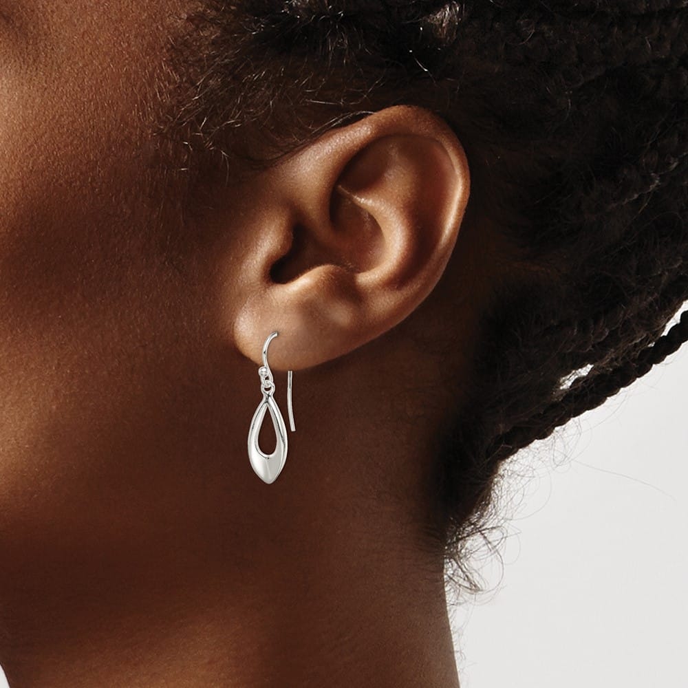 Sterling Silver Polished Teardrop Dangle Shepherd Hook Earrings, view 3 of 4