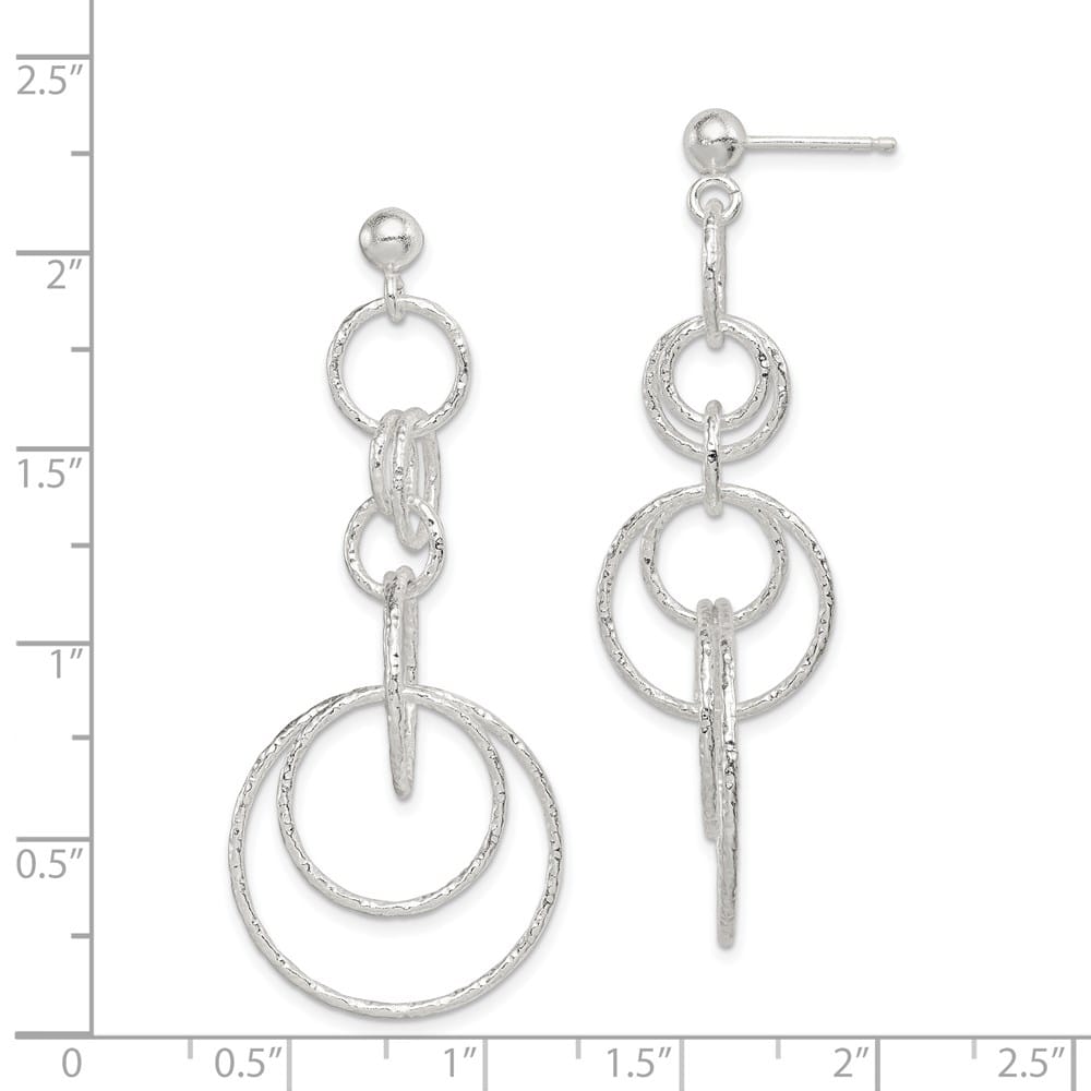 Sterling Silver Polished & Textured Circle Links Post Dangle Earrings, view 4 of 4