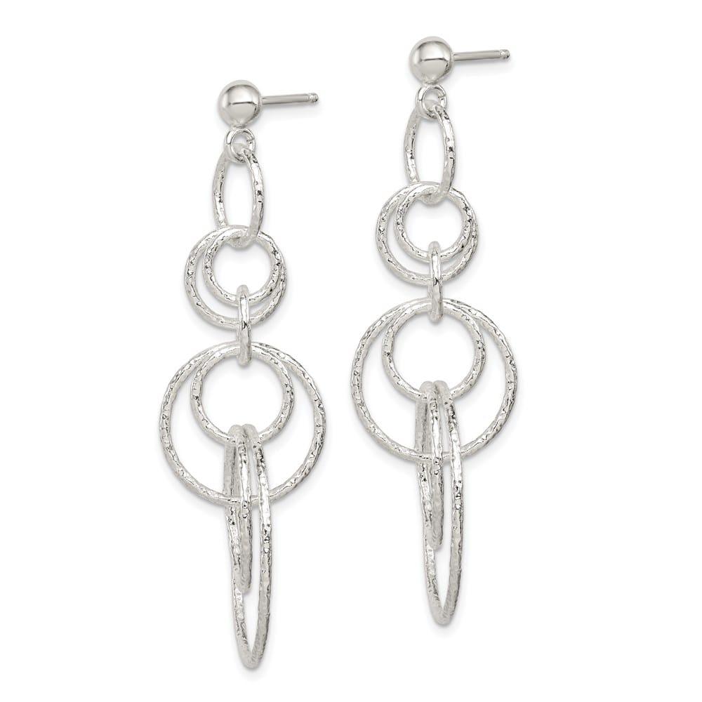 Sterling Silver Polished & Textured Circle Links Post Dangle Earrings, view 2 of 4