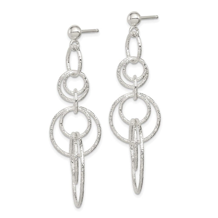 Sterling Silver Polished & Textured Circle Links Post Dangle Earrings, view 2 of 4