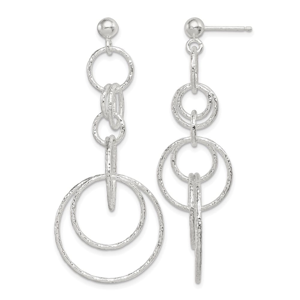 Sterling Silver Polished & Textured Circle Links Post Dangle Earrings, view 1 of 4