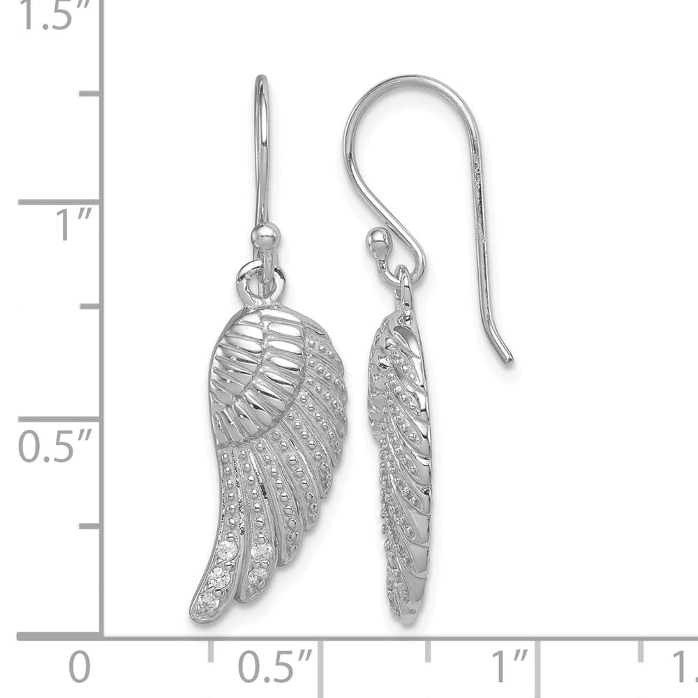 Sterling Silver Polished/Textured CZ Wings Dangle Earrings, view 4 of 4