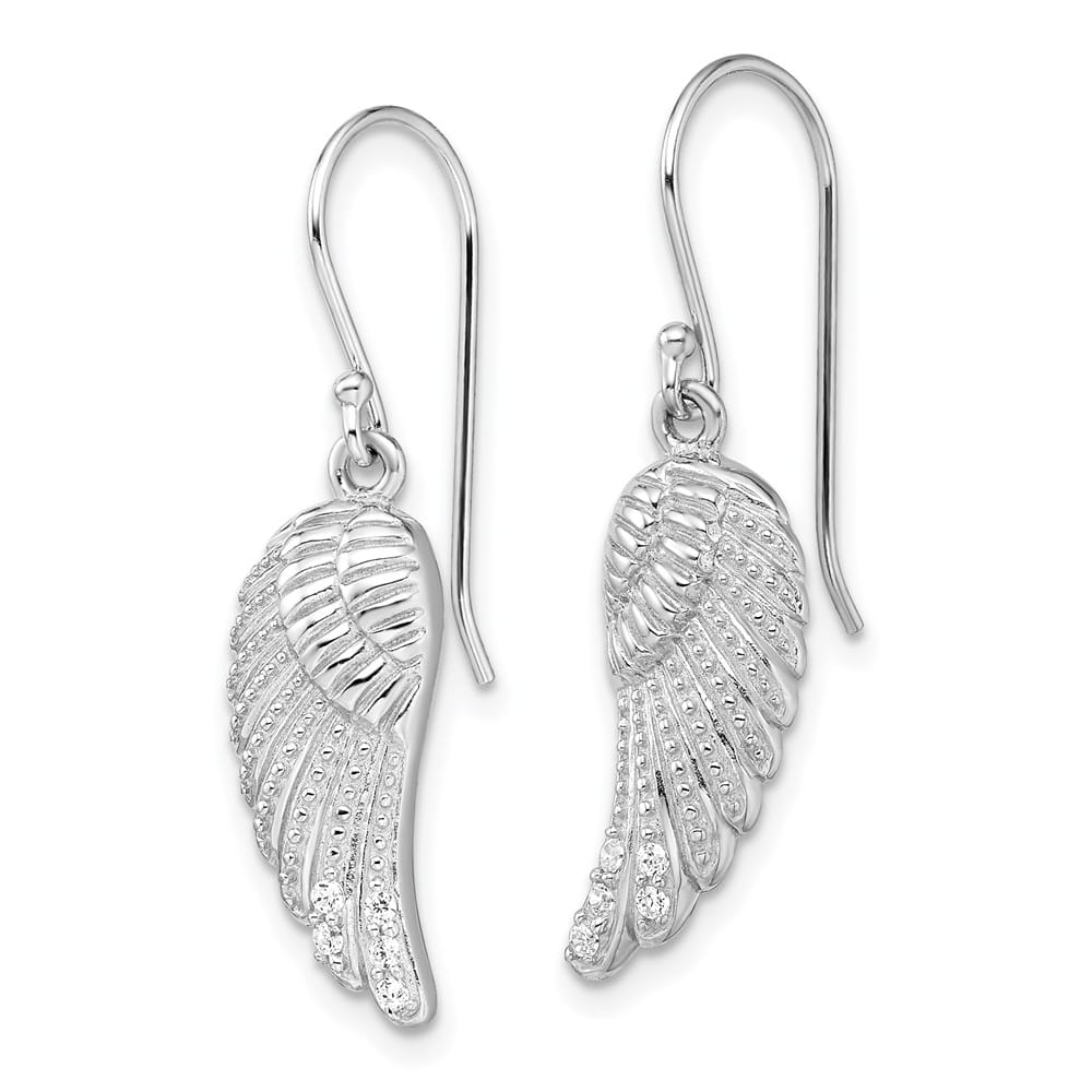 Sterling Silver Polished/Textured CZ Wings Dangle Earrings, view 2 of 4