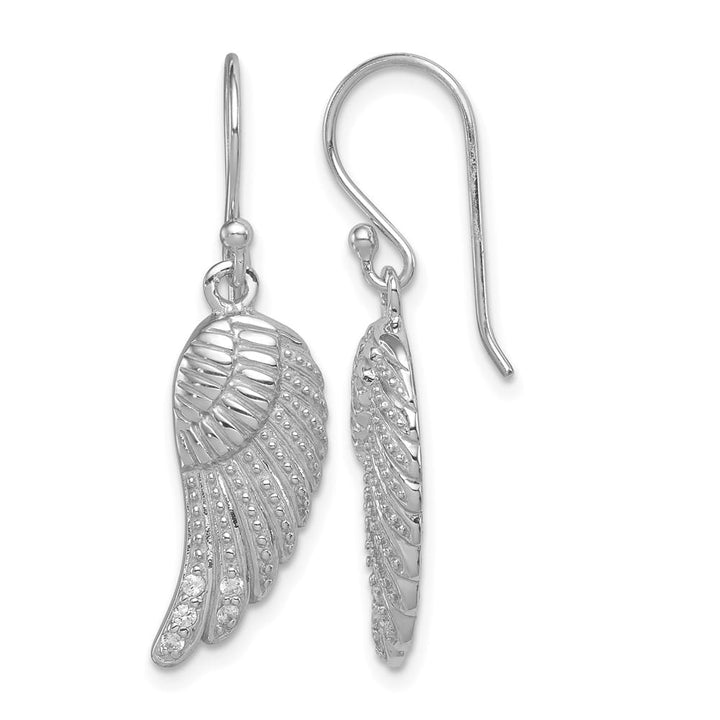 Sterling Silver Polished/Textured CZ Wings Dangle Earrings, view 1 of 4